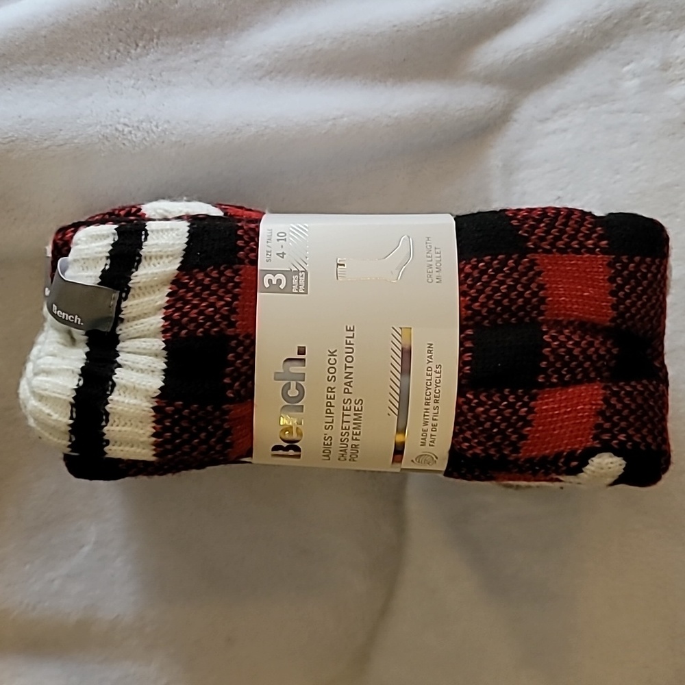 Bench Women’s 3 Pack Of Slipper Socks / Red, Grey & White